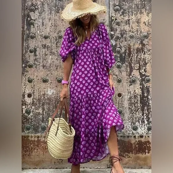 Bohemian purple Maxi Dress - Picture 1 of 11